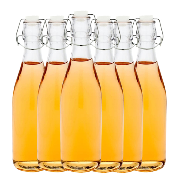 Swing Top Square Glass Bottles Ferment Beverage Juice With Clip Lids