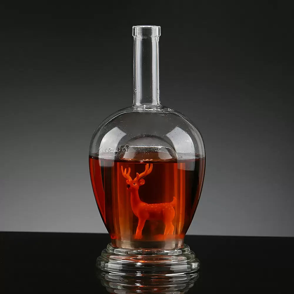 Customized handmade 750 ml Glass vodka spirits Bottles with Glass cap
