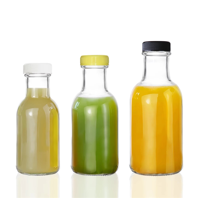 12oz glass juice bottle with lid reusable glass bottle tamper-proof snap cap