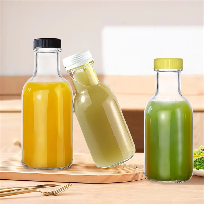 12oz glass juice bottle with lid reusable glass bottle tamper-proof snap cap