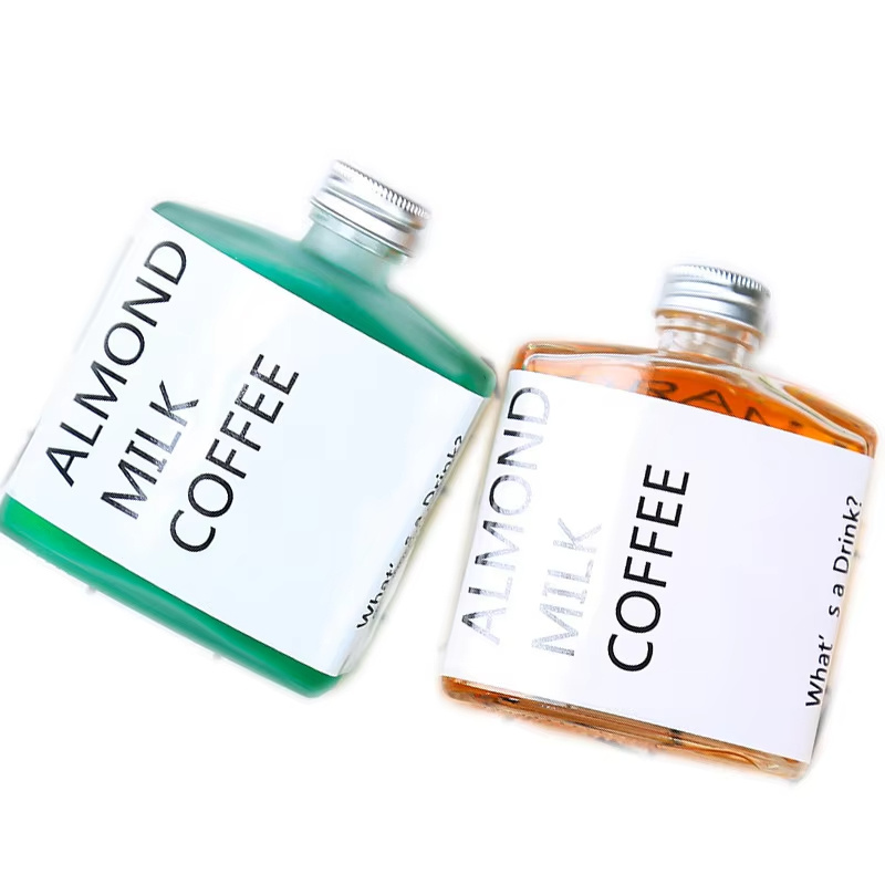 Wholesale 100ml 375ml 500ml Flat Square Glass Wine Bottle Creative Packaging Juice Bottle With Cap