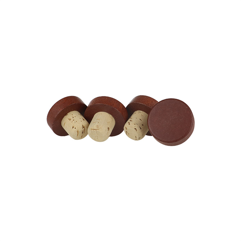 Custom Laser Engraving Logo Champagne Wooden Bar Top Cap T shape Synthetic Black Cork Bottle Stopper