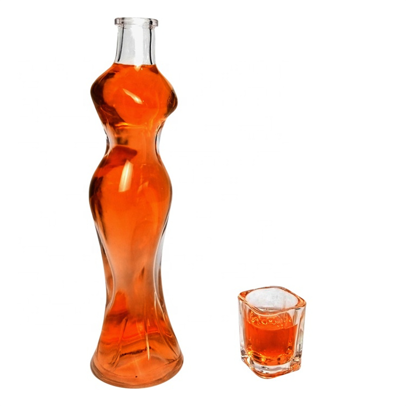 Human lady body shape S curve thin beehive waist rum glass bottle