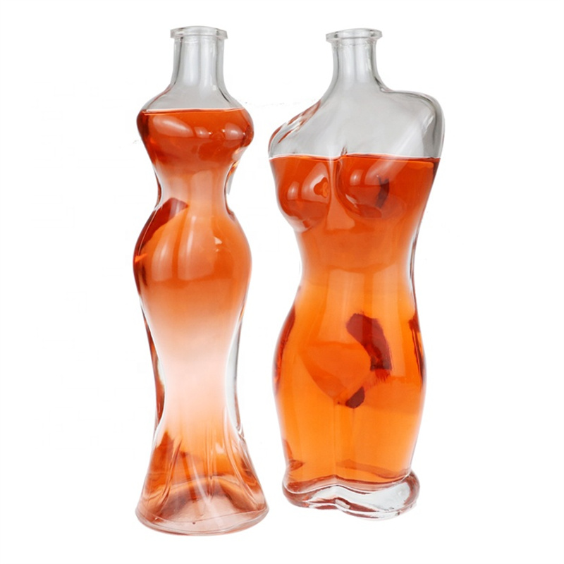 Human lady body shape S curve thin beehive waist rum glass bottle