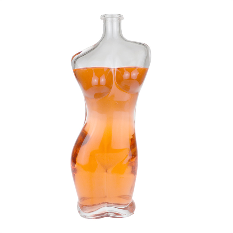 Human lady body shape S curve thin beehive waist rum glass bottle