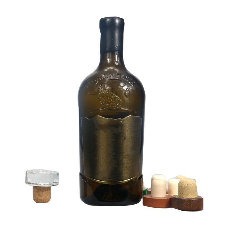 Luxury customized 500ml 700ml matt black metal labels spirits whiskey rum tequila glass bottle