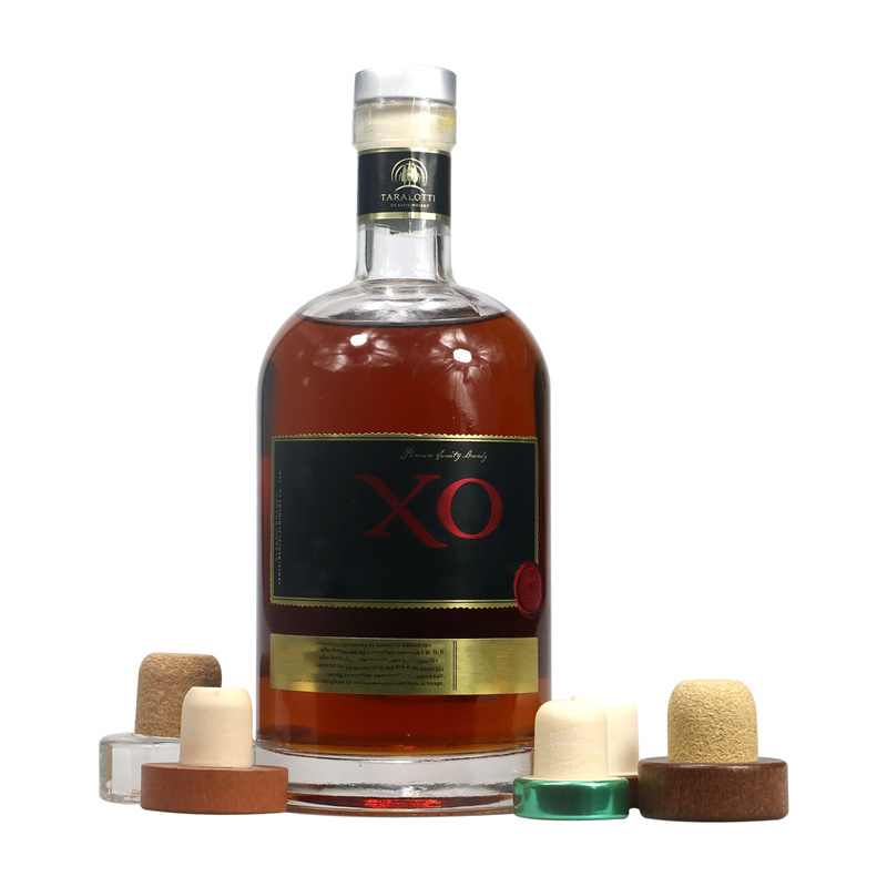 Luxury customized 500ml 700ml matt black metal labels spirits whiskey rum tequila glass bottle