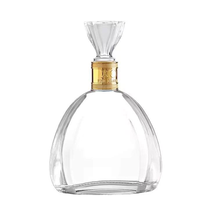 Custom Cork Stopper Empty Luxury Wood Lid 750ml liqueur Bottle Xo Wine 700ml Flat Liquor Brandy Glass Bottle