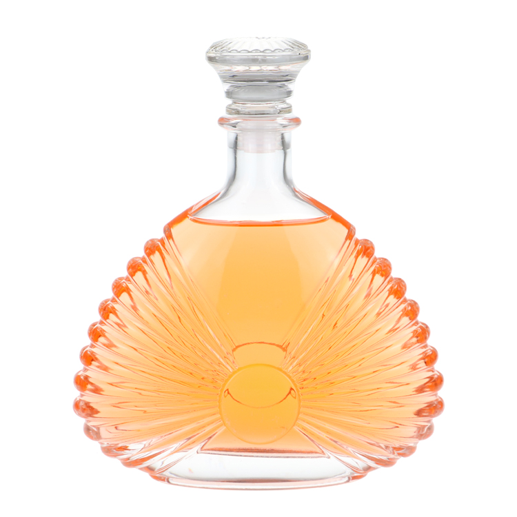 Custom Cork Stopper Empty Luxury Wood Lid 750ml liqueur Bottle Xo Wine 700ml Flat Liquor Brandy Glass Bottle