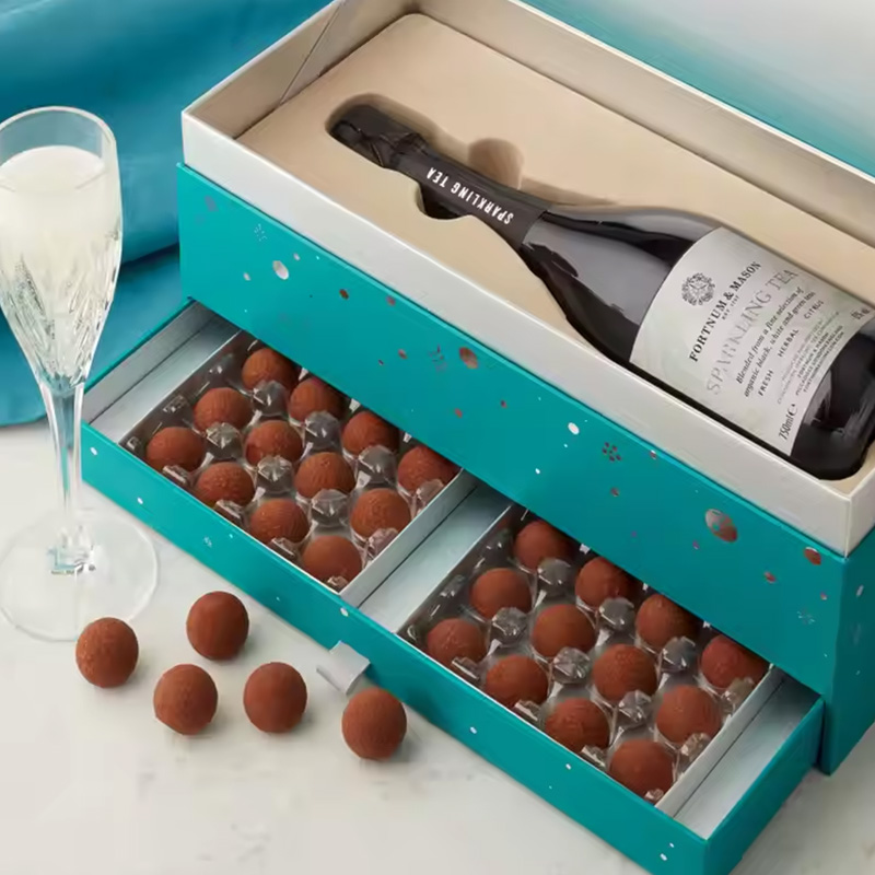 Custom Double Layer Champagne Packaging Box Wine Cardboard Gift Box With Chocolate Drawer Set Packaging