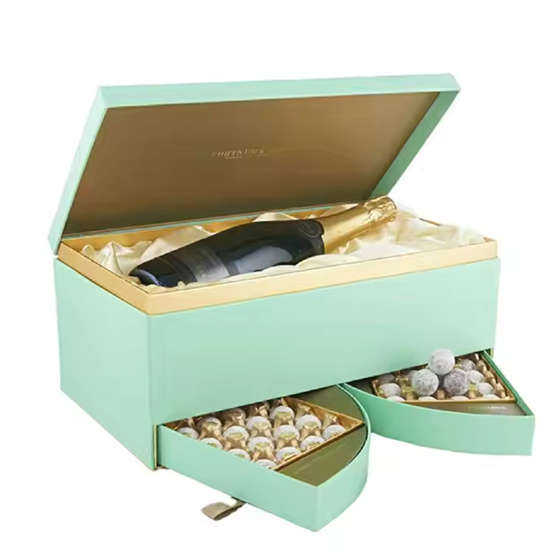 Custom Double Layer Champagne Packaging Box Wine Cardboard Gift Box With Chocolate Drawer Set Packaging