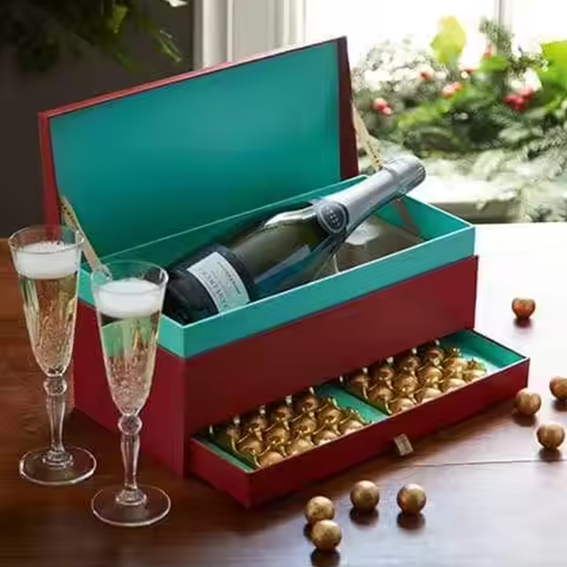 Custom Double Layer Champagne Packaging Box Wine Cardboard Gift Box With Chocolate Drawer Set Packaging