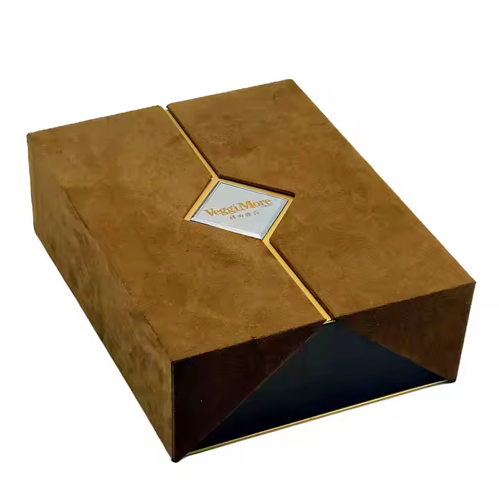Custom luxury brown linen gift box double door packaging box blister 1 piece2 pcs glass bottle red wineolive oil packaging box