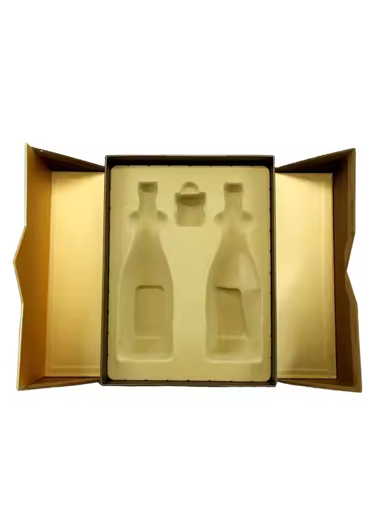 Custom luxury brown linen gift box double door packaging box blister 1 piece2 pcs glass bottle red wineolive oil packaging box