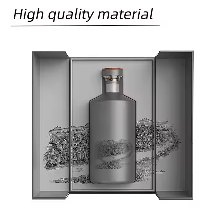Custom Made Luxury Magnetic Double Door Matt Rigid Cardboard Packaging champagne Whisky Red Wine Bottles Glass Paper Gift Box
