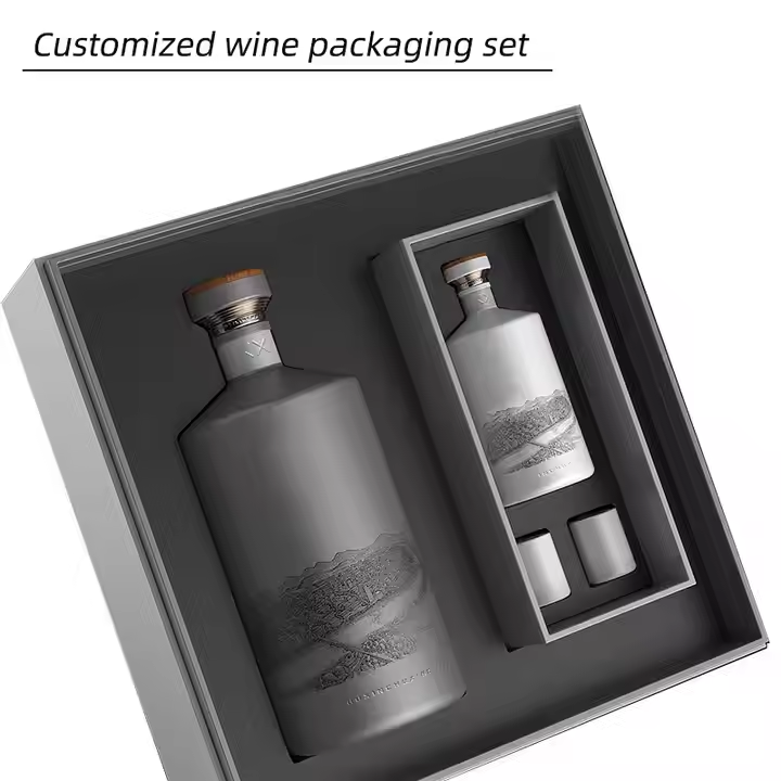 Custom Made Luxury Magnetic Double Door Matt Rigid Cardboard Packaging champagne Whisky Red Wine Bottles Glass Paper Gift Box