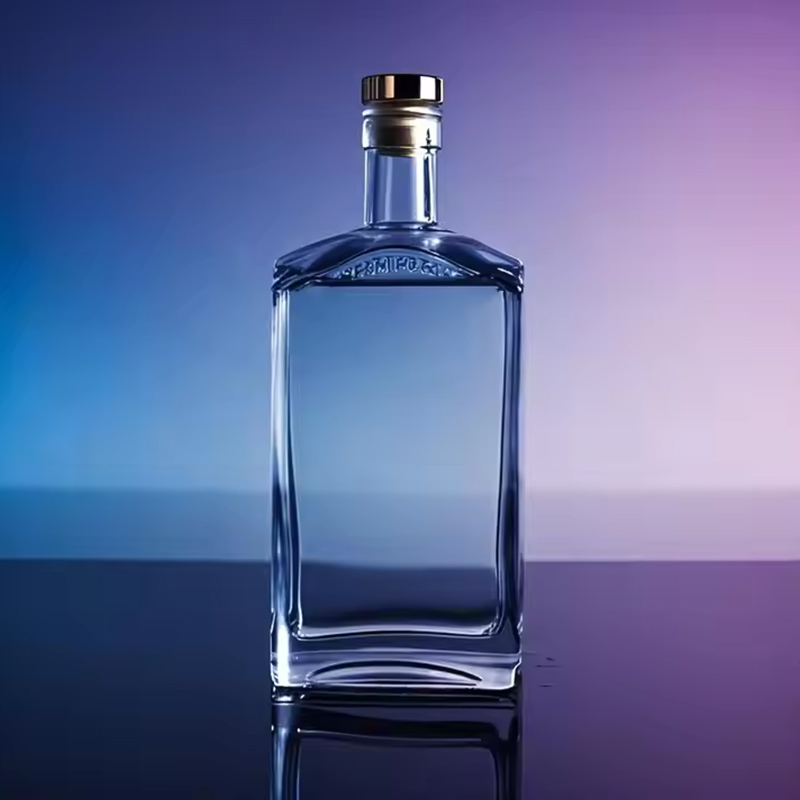 750ml Square Super Flint Glass Liquor Bottle Engraved Design Whisky Tequila Gin Vodka Glass Bottle With Cork