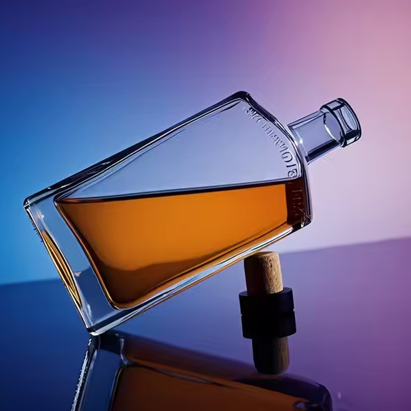 750ml Square Super Flint Glass Liquor Bottle Engraved Design Whisky Tequila Gin Vodka Glass Bottle With Cork