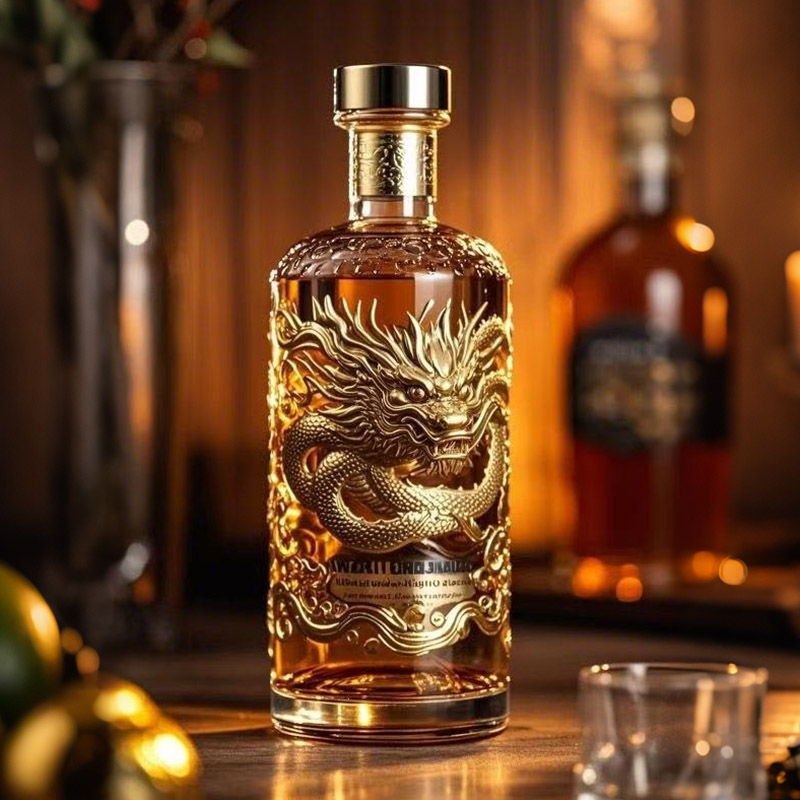 Factory Wholesale Empty Spray Color Gin Rum Vodka Whisky Spirits Bottle 700 ml Beverage Glass Bottle