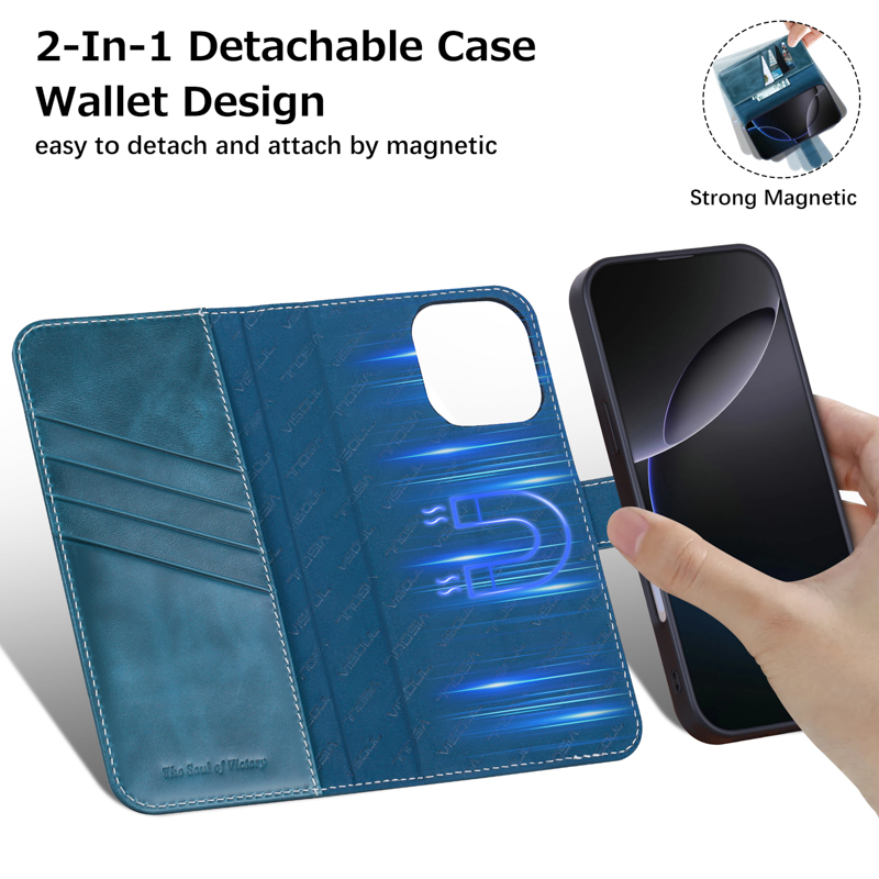 iPhone 16 Pro Detachable Leather Wallet Case
