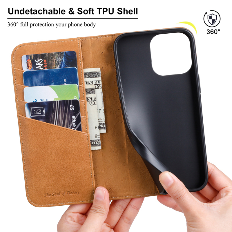 Genuine Leather Wallet Flip Phone Case for iPhone 16 Pro Max