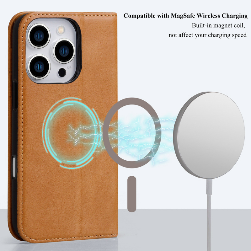 Genuine Leather Wallet Flip Phone Case for iPhone 16 Pro Max