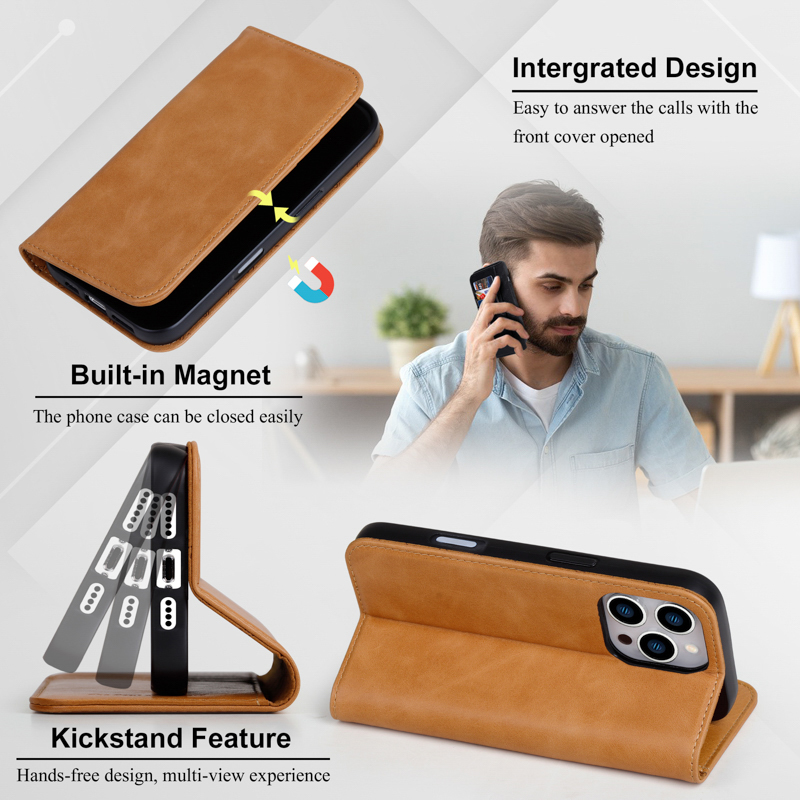 Genuine Leather Wallet Flip Phone Case for iPhone 16 Pro Max