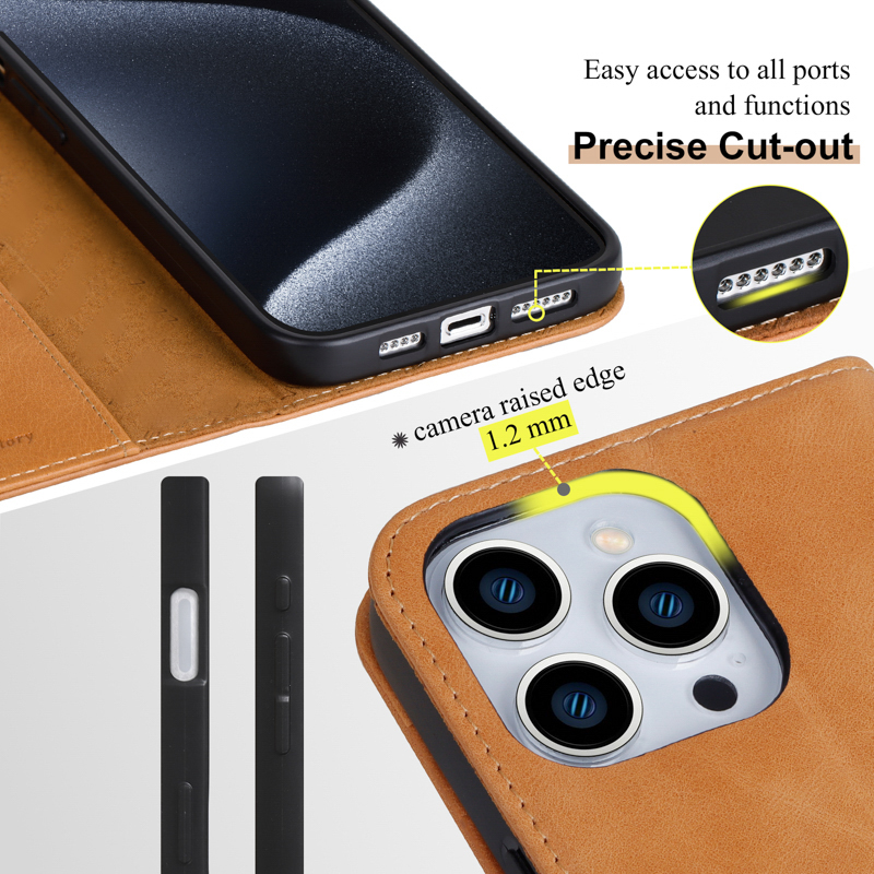 Genuine Leather Wallet Flip Phone Case for iPhone 16 Pro Max