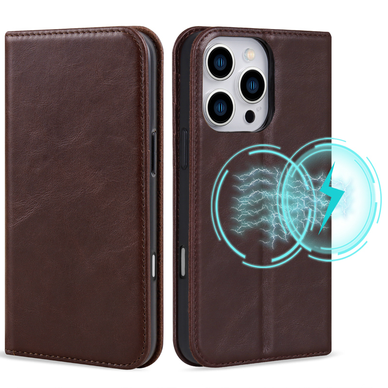 Genuine Leather Wallet Flip Phone Case for iPhone 16 Pro Max