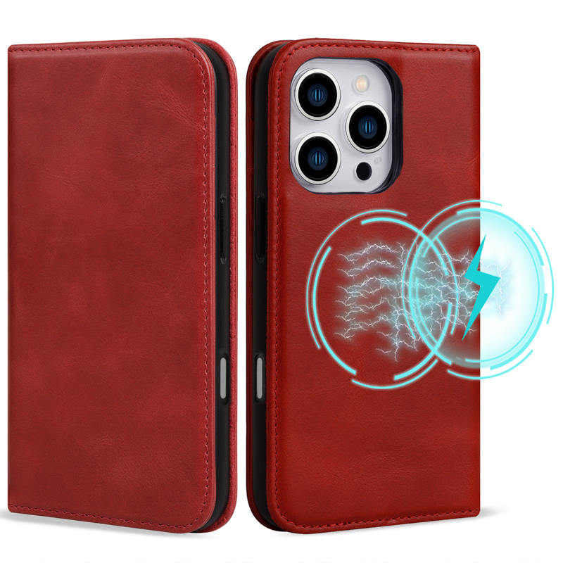 Genuine Leather Wallet Flip Phone Case for iPhone 16 Pro Max