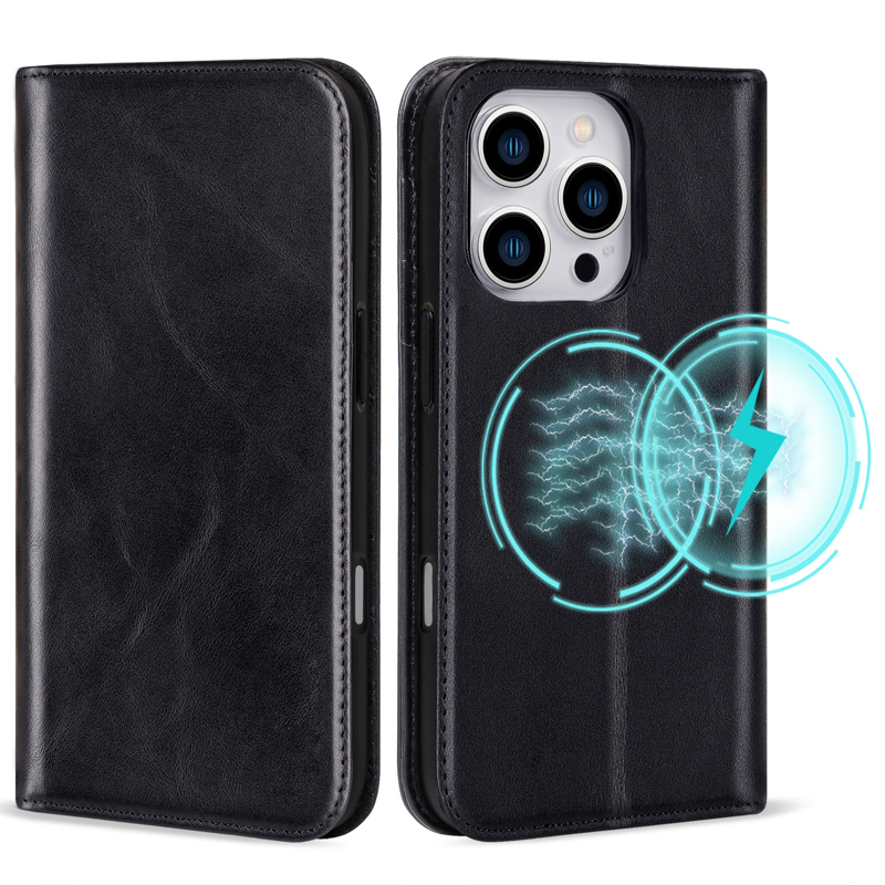 Genuine Leather Wallet Flip Phone Case for iPhone 16 Pro Max