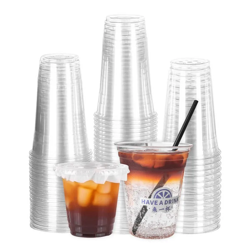 Tazza monouso in plastica PET per tè al latte con logo personalizzato con coperchio per bevande fredde