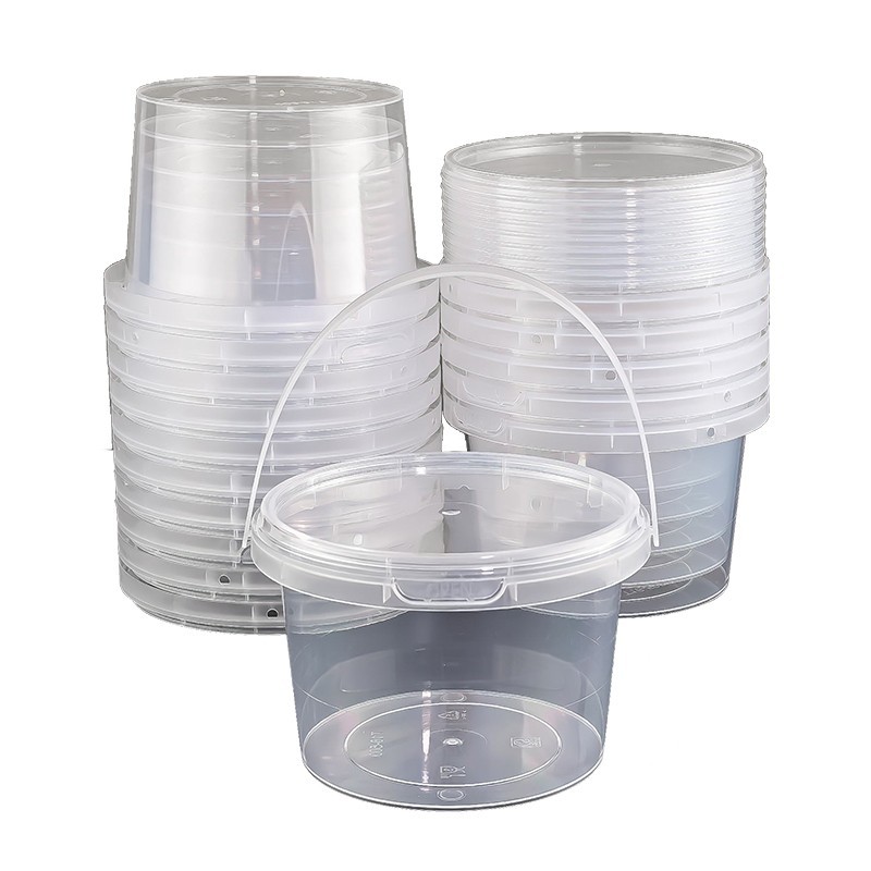 Conteneur de fruits jetable à emporter avec logo personnalisé, seau en PP, gobelets en plastique avec couvercle et poignée