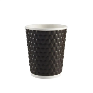 Disposable Biodegradable Kraft Coffee Embossed Cups Hot Insulated Paper Cup With Lid