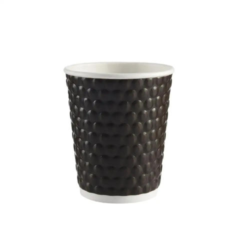 Disposable Biodegradable Kraft Coffee Embossed Cups Hot Insulated Paper Cup With Lid