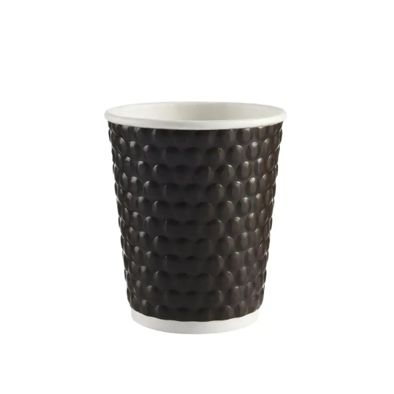 Disposable Biodegradable Kraft Coffee Embossed Cups Hot Insulated Paper Cup With Lid