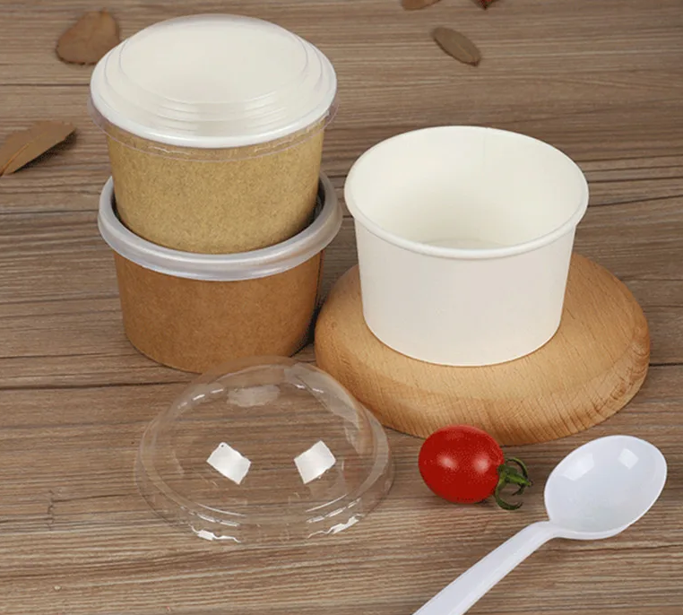 Waterproof hot soup Cup Coated Paper Dessert Cups Degradable Disposable Paper Bowl