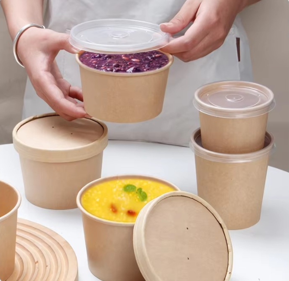 500ml logo customize printed white paper soup cups with lid and spoon