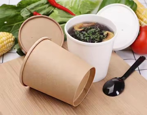 High quality disposable custom printed soup paper cup with plastic lids