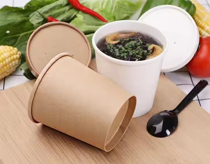 High quality disposable custom printed soup paper cup with plastic lids