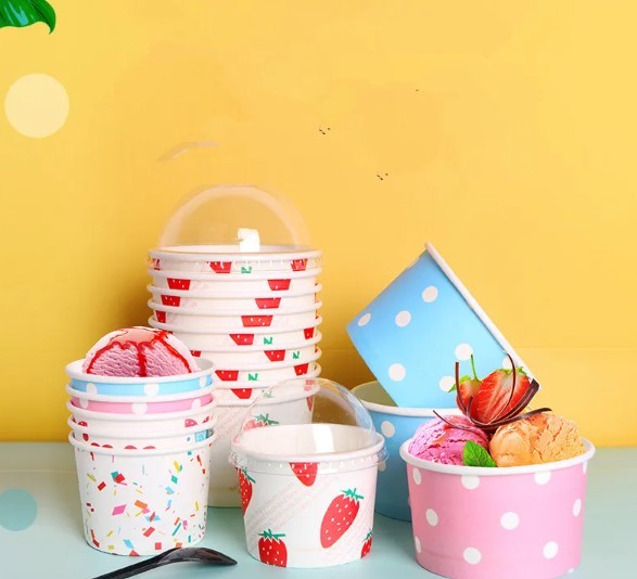 Ice Cream Yogurt Paper Cup Paper Containers Custom Logo Printed Disposable Factory Supplier