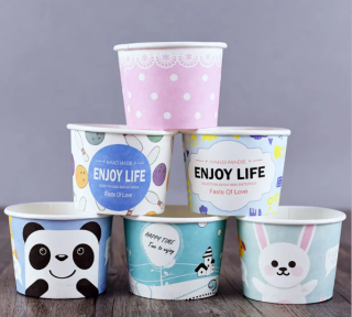 Custom Logo Printed Disposable ice cream Paper Cups with Lid for Ice Cream