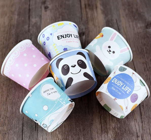 Custom Logo Printed Disposable ice cream Paper Cups with Lid for Ice Cream