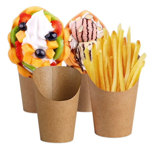 Vendita calda di tazze di patatine fritte per patatine fritte tazze di carta per alimenti xyj pianta realizzata