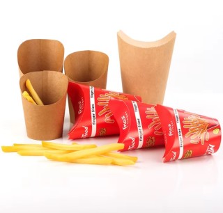 Brown Kraft Chip Containers Paper cup Snack Food Holder Cups For Take Away