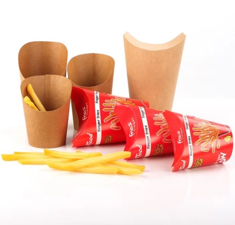 Contenitori per patatine in carta kraft marrone Bicchieri di carta Porta snack Bicchieri per asporto