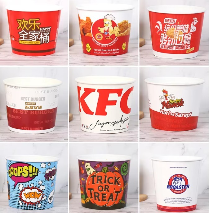 Custom Logo Printed Double Wall Paper Popcorn Bucket Gold Foil Popcorn Disposable Buckets