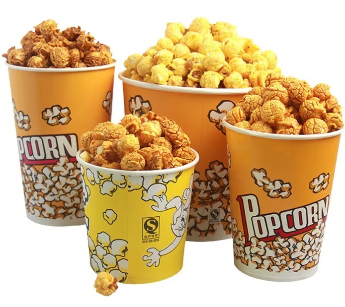 Custom Logo Printed Double Wall Paper Popcorn Bucket Gold Foil Popcorn Disposable Buckets