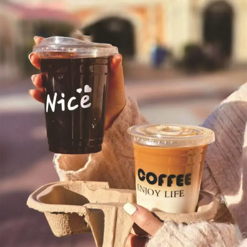 Customized Logo Disposable Milk tea PET Plastic Cup with lid for Cold Drinks