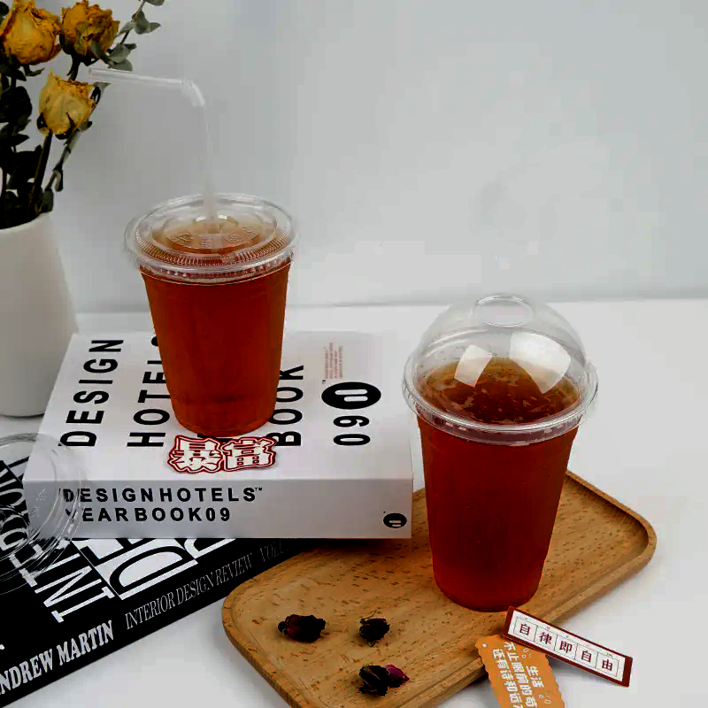 Customized Logo Disposable Milk tea PET Plastic Cup with lid for Cold Drinks